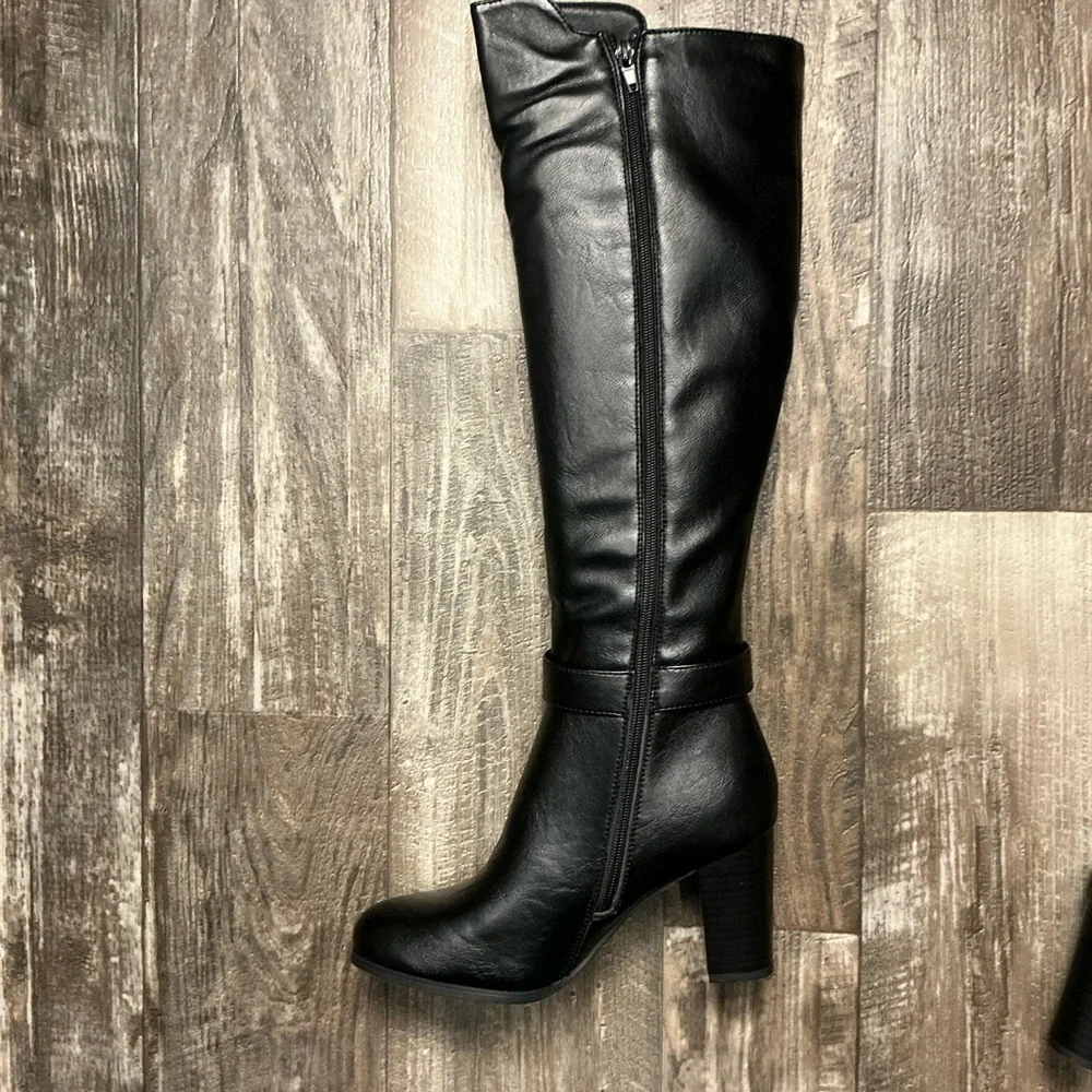 New York & Company Black Over-the-Knee Block Heel Boots with Dual Zippers Size 8